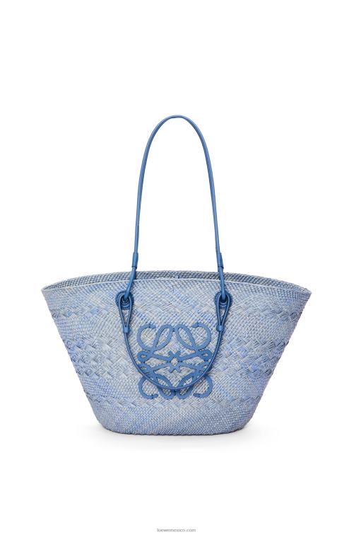 azul mezclilla Bolso basket anagram en palma de iraca y piel de becerro Loewe R8J8Z1 mujer azul mezclilla Bolso basket anagram en palma de iraca y piel de becerro Loewe R8J8Z1 mujer